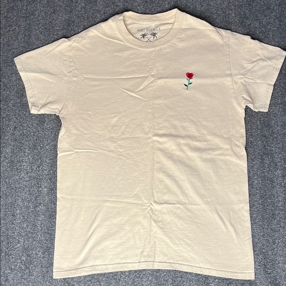 riot society Other - Riot Society Cream Tee with Red Rose Embroidery